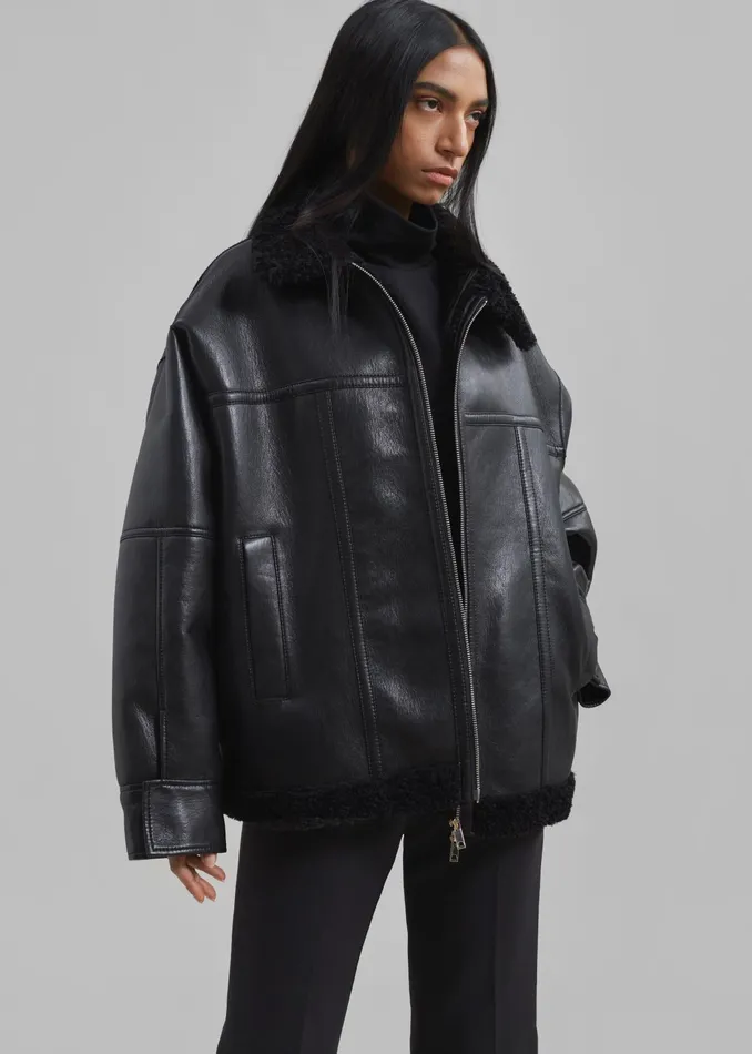 The Frankie Shop Outerwear Ivanka Faux Leather Shearling Jacket 8211 Black 8211 Women