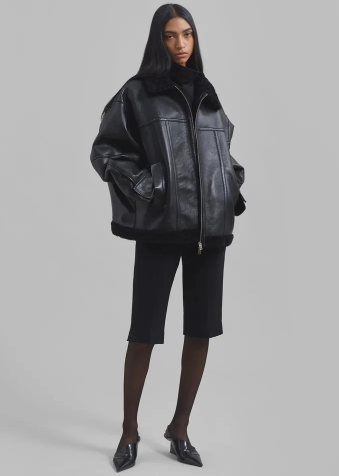 The Frankie Shop Outerwear Ivanka Faux Leather Shearling Jacket 8211 Black 8211 Women