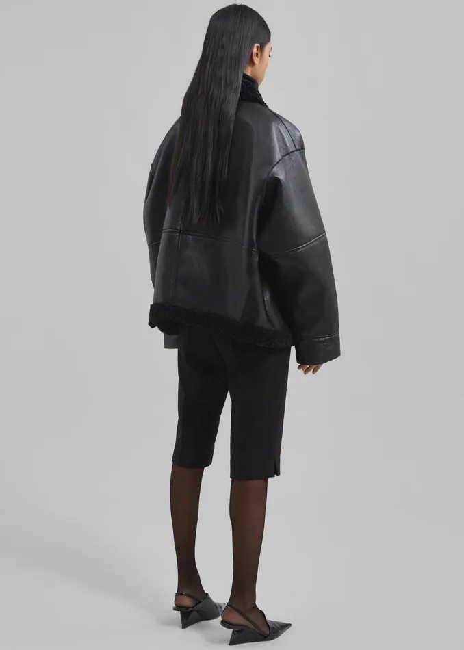 The Frankie Shop Outerwear Ivanka Faux Leather Shearling Jacket 8211 Black 8211 Women