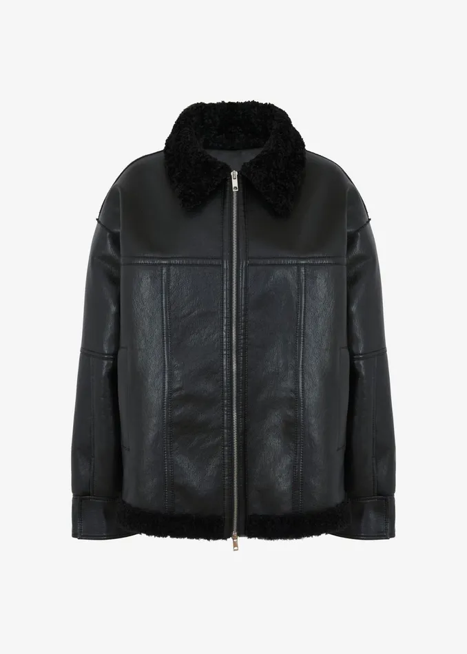The Frankie Shop Outerwear Ivanka Faux Leather Shearling Jacket 8211 Black 8211 Women