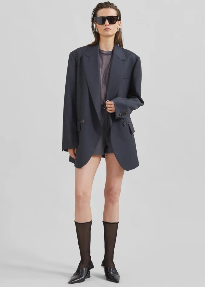 The Frankie Shop Outerwear Low Classic Classic Double Blazer 8211 Blue Green 8211 Women