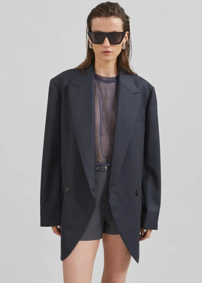 The Frankie Shop Outerwear Low Classic Classic Double Blazer 8211 Blue Green 8211 Women