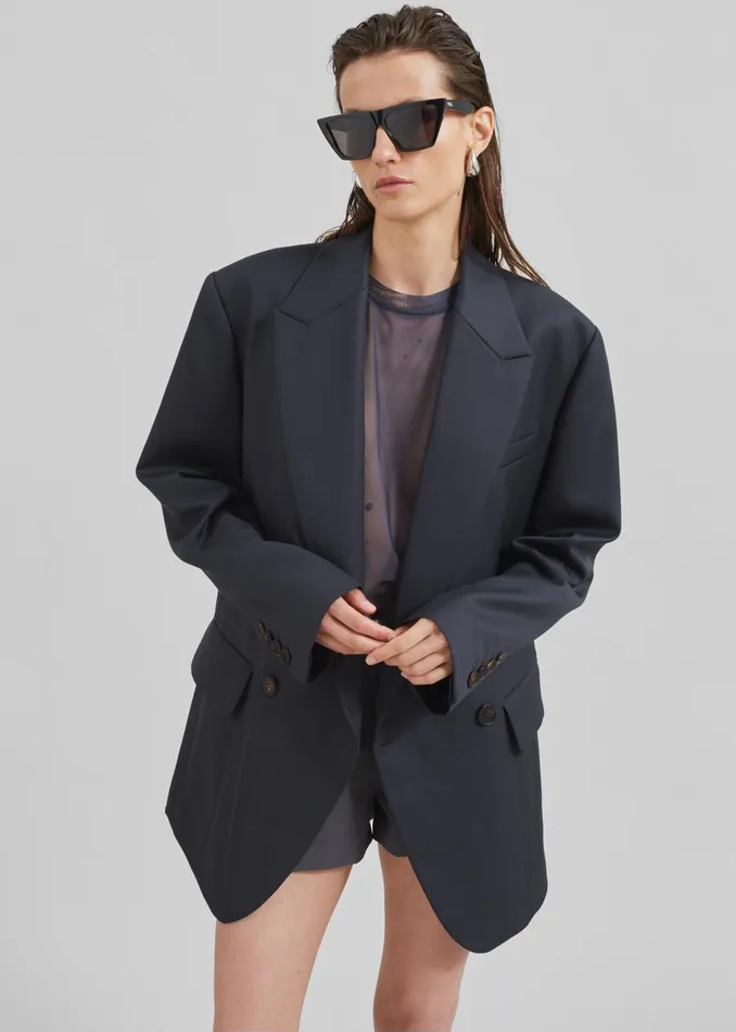 The Frankie Shop Outerwear Low Classic Classic Double Blazer 8211 Blue Green 8211 Women