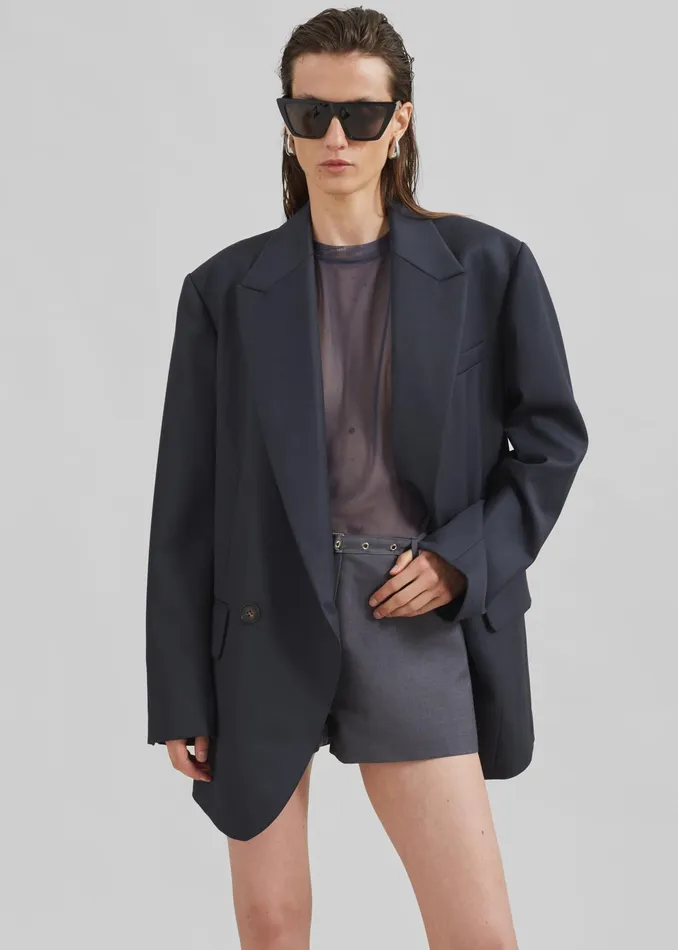 The Frankie Shop Outerwear Low Classic Classic Double Blazer 8211 Blue Green 8211 Women