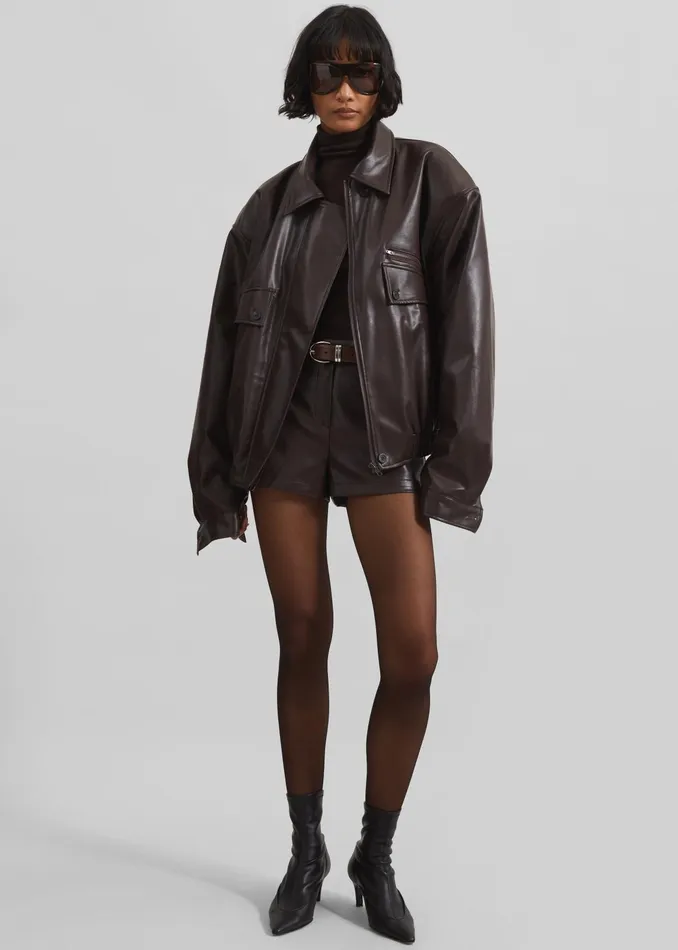 The Frankie Shop Outerwear Naica Padded Faux Leather Jacket 8211 Brown 8211 Women
