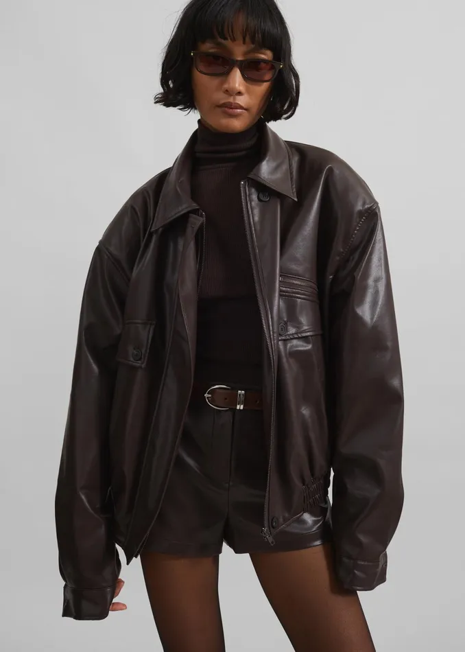 The Frankie Shop Outerwear Naica Padded Faux Leather Jacket 8211 Brown 8211 Women