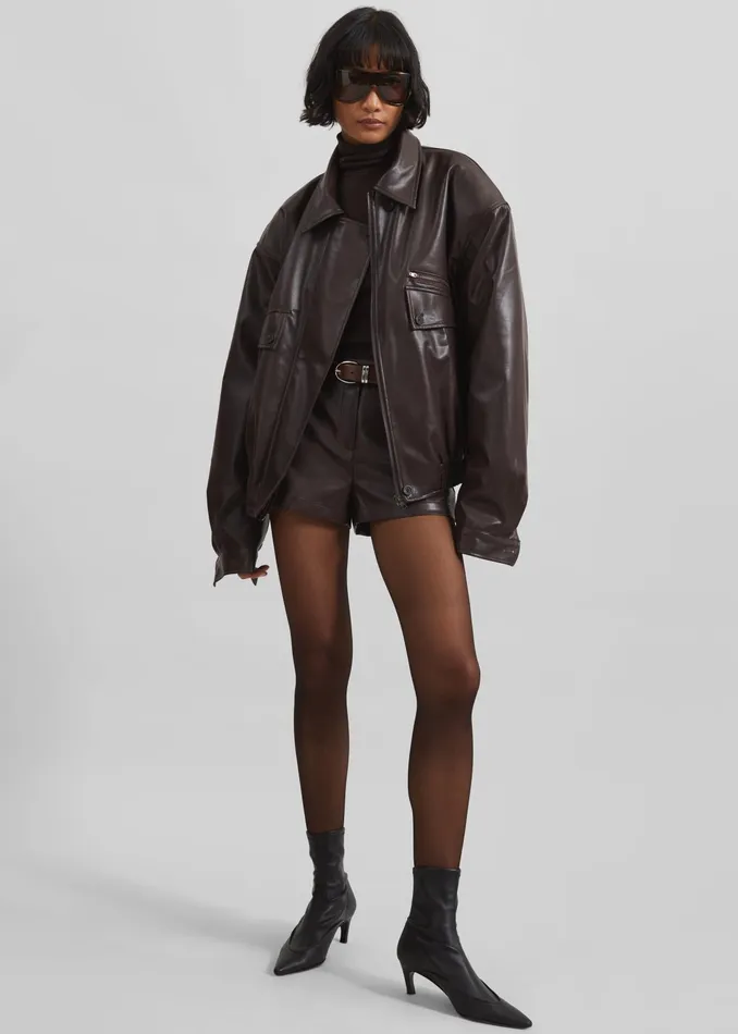 The Frankie Shop Outerwear Naica Padded Faux Leather Jacket 8211 Brown 8211 Women