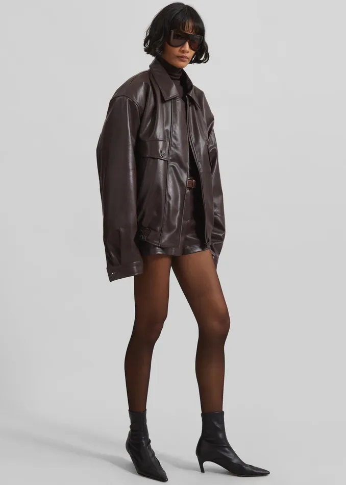 The Frankie Shop Outerwear Naica Padded Faux Leather Jacket 8211 Brown 8211 Women