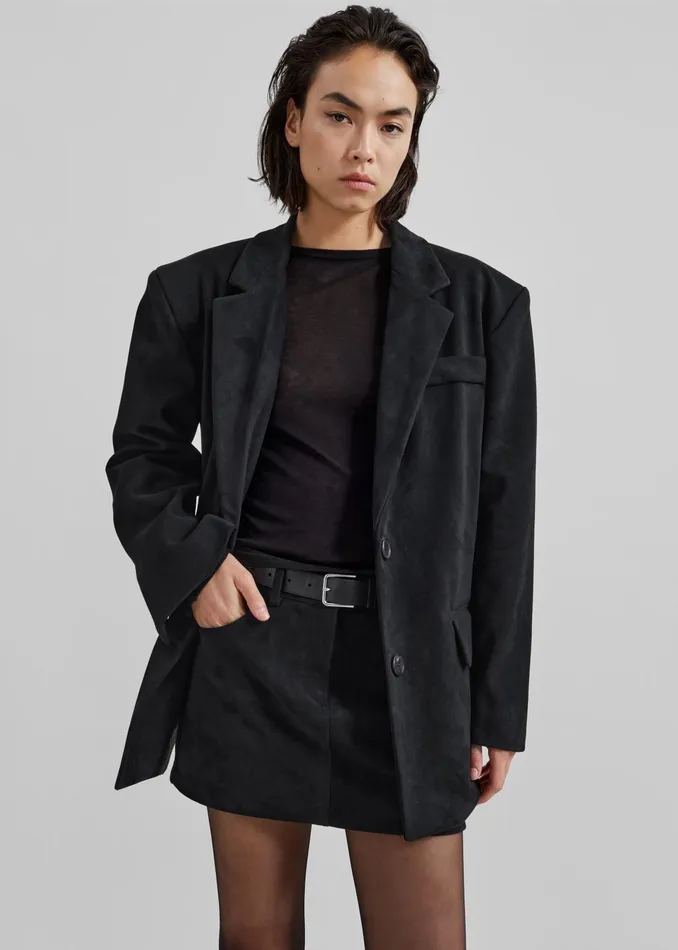 The Frankie Shop Outerwear Peoria Faux Suede Blazer 8211 Black 8211 Women
