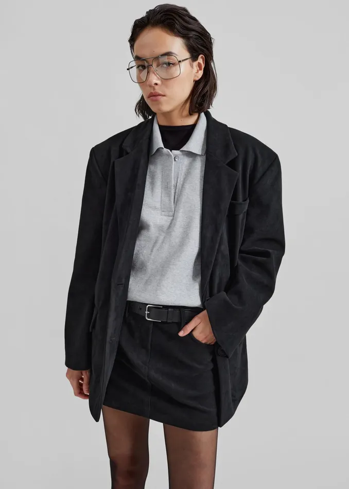The Frankie Shop Outerwear Peoria Faux Suede Blazer 8211 Black 8211 Women