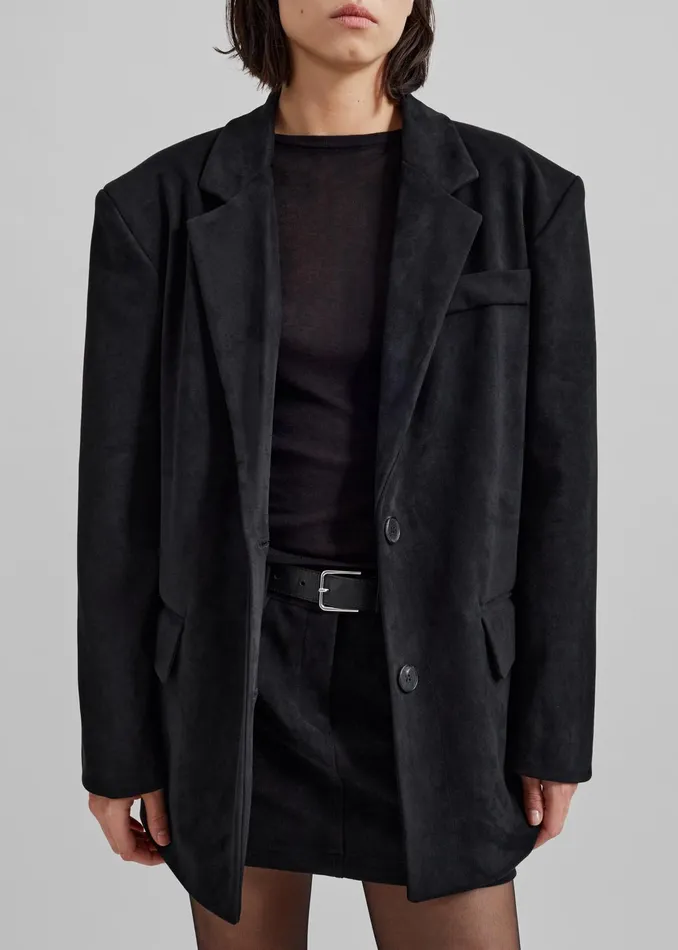 The Frankie Shop Outerwear Peoria Faux Suede Blazer 8211 Black 8211 Women