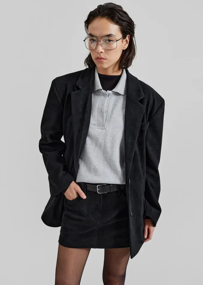 The Frankie Shop Outerwear Peoria Faux Suede Blazer 8211 Black 8211 Women