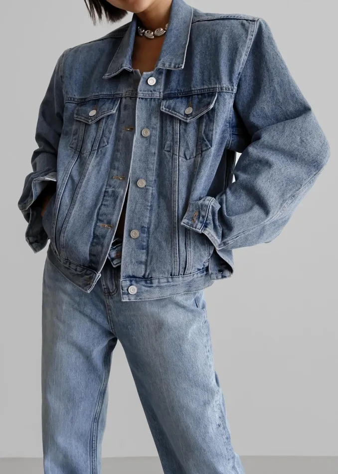 The Frankie Shop Outerwear Timothee Padded Denim Jacket 8211 Light Wash 8211 Women