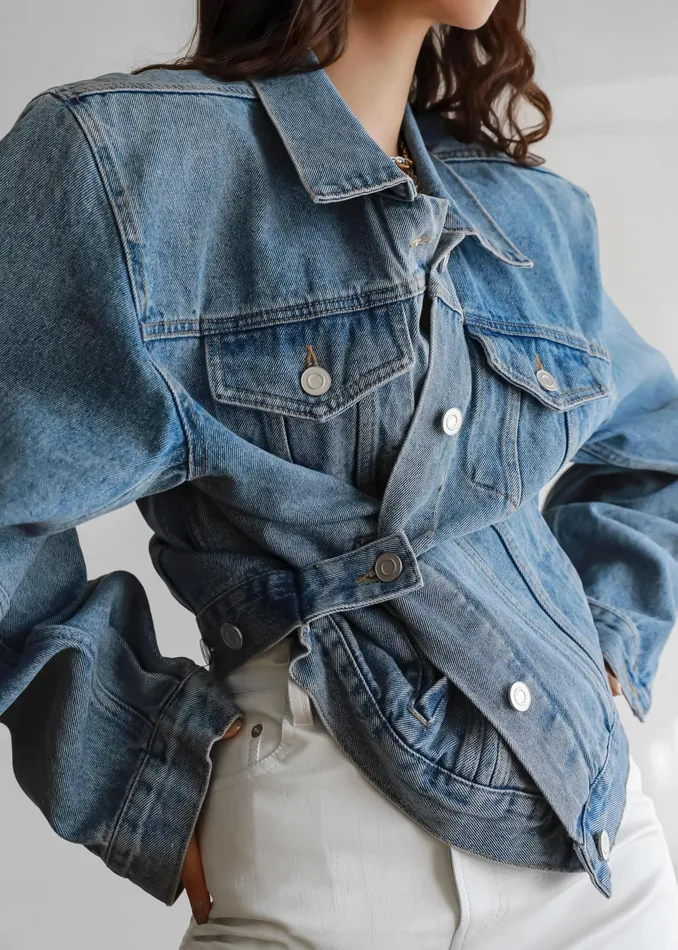 The Frankie Shop Outerwear Timothee Padded Denim Jacket 8211 Light Wash 8211 Women
