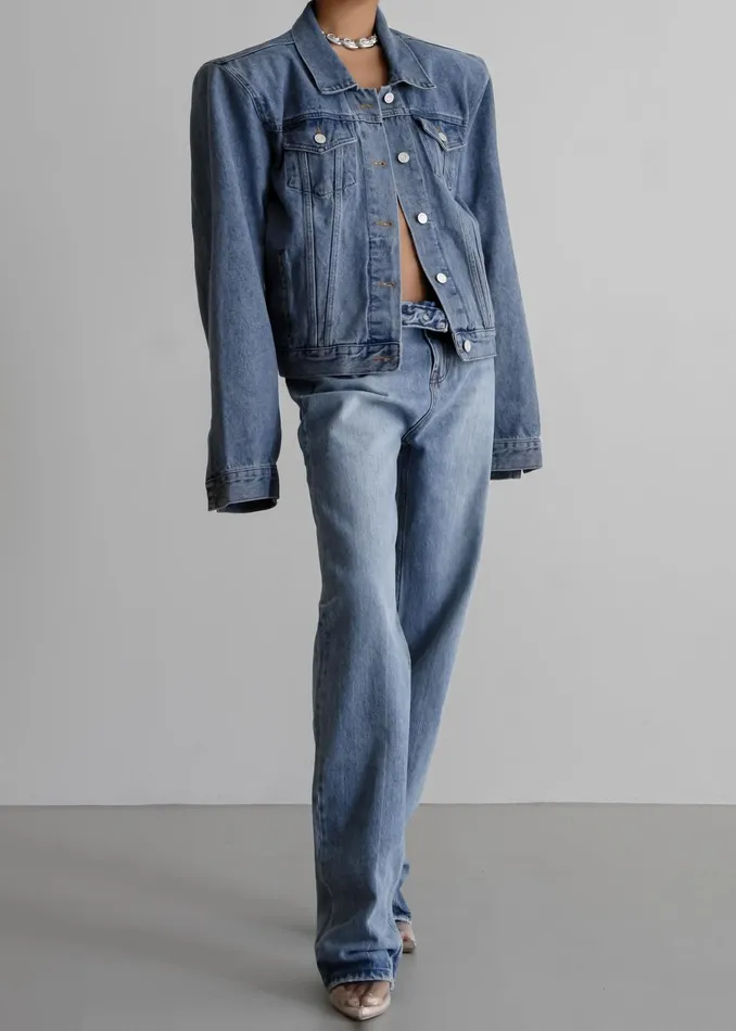 The Frankie Shop Outerwear Timothee Padded Denim Jacket 8211 Light Wash 8211 Women