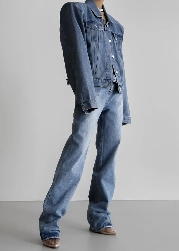 The Frankie Shop Outerwear Timothee Padded Denim Jacket 8211 Light Wash 8211 Women