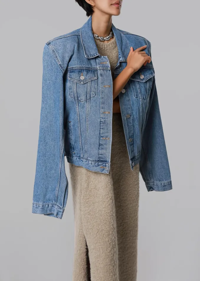 The Frankie Shop Outerwear Timothee Padded Denim Jacket 8211 Light Wash 8211 Women