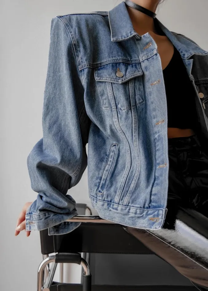 The Frankie Shop Outerwear Timothee Padded Denim Jacket 8211 Light Wash 8211 Women