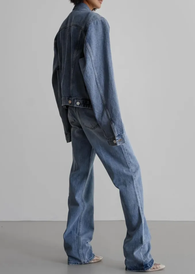 The Frankie Shop Outerwear Timothee Padded Denim Jacket 8211 Light Wash 8211 Women