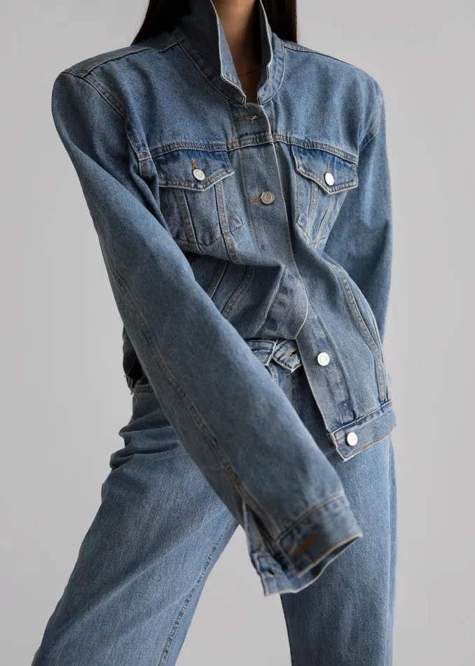 The Frankie Shop Outerwear Timothee Padded Denim Jacket 8211 Light Wash 8211 Women