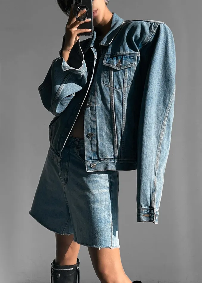The Frankie Shop Outerwear Timothee Padded Denim Jacket 8211 Light Wash 8211 Women