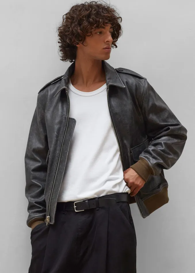 The Frankie Shop Outerwear Wyatt Leather Bomber Jacket 8211 Charcoal 8211 Men The Frankie Shop Outerwear Wyatt Leather Bomber Jacket 8211 Charcoal 8211 Men