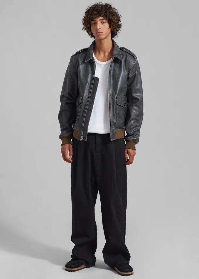 The Frankie Shop Outerwear Wyatt Leather Bomber Jacket 8211 Charcoal 8211 Men