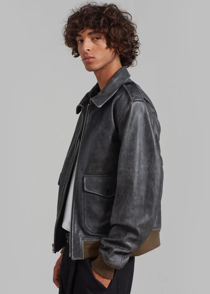The Frankie Shop Outerwear Wyatt Leather Bomber Jacket 8211 Charcoal 8211 Men
