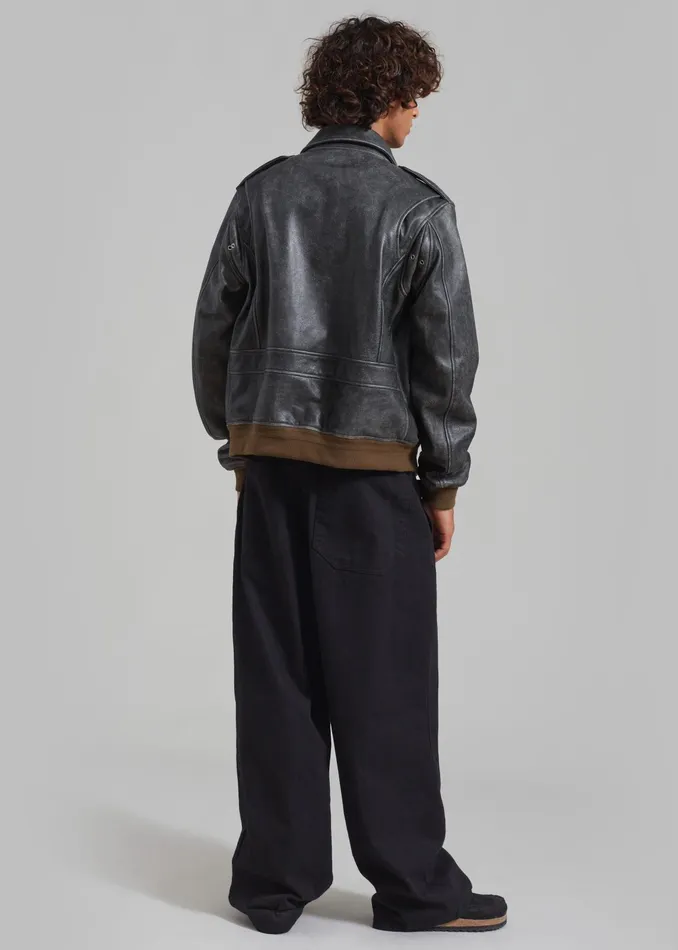 The Frankie Shop Outerwear Wyatt Leather Bomber Jacket 8211 Charcoal 8211 Men
