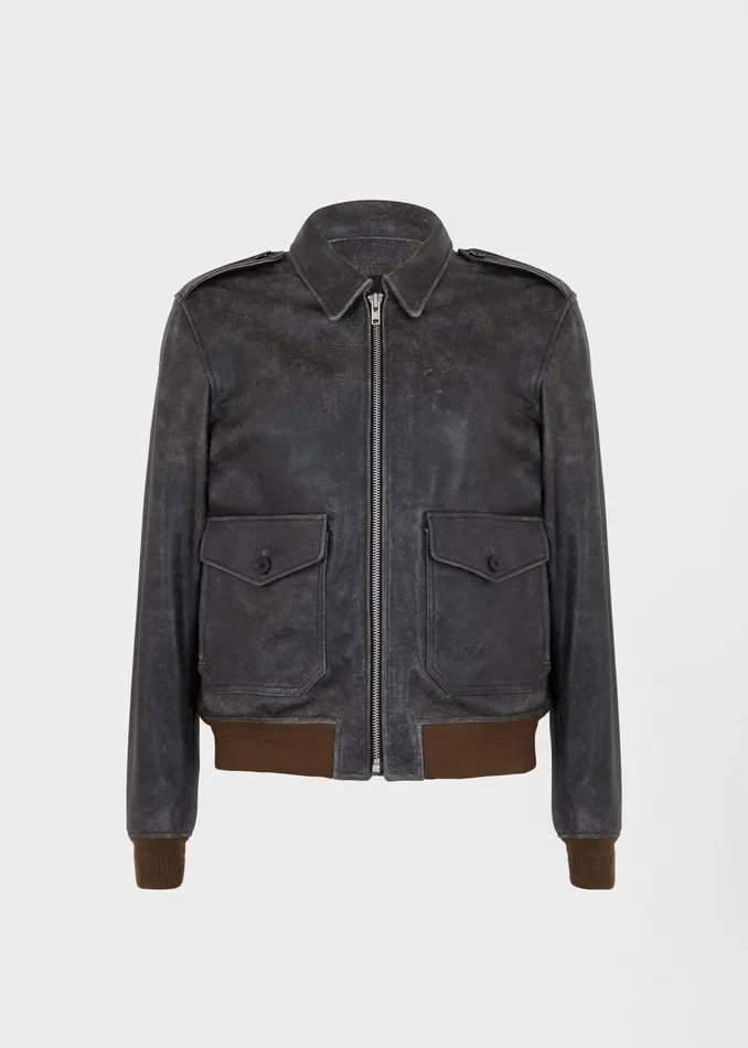 The Frankie Shop Outerwear Wyatt Leather Bomber Jacket 8211 Charcoal 8211 Men