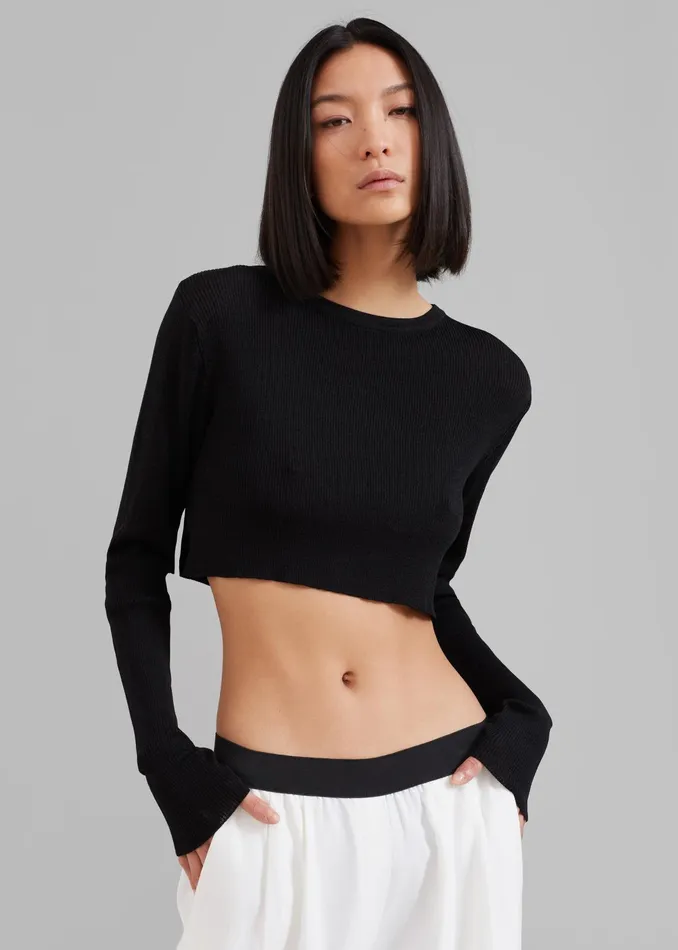 The Frankie Shop Tops Kaz Cropped Knit Top 8211 Black 8211 Women