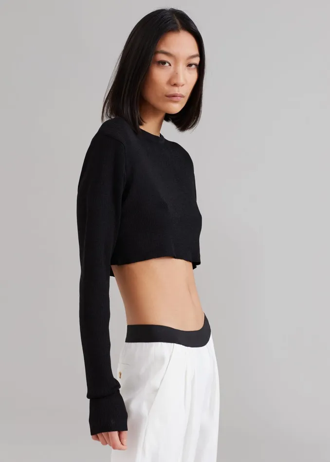 The Frankie Shop Tops Kaz Cropped Knit Top 8211 Black 8211 Women