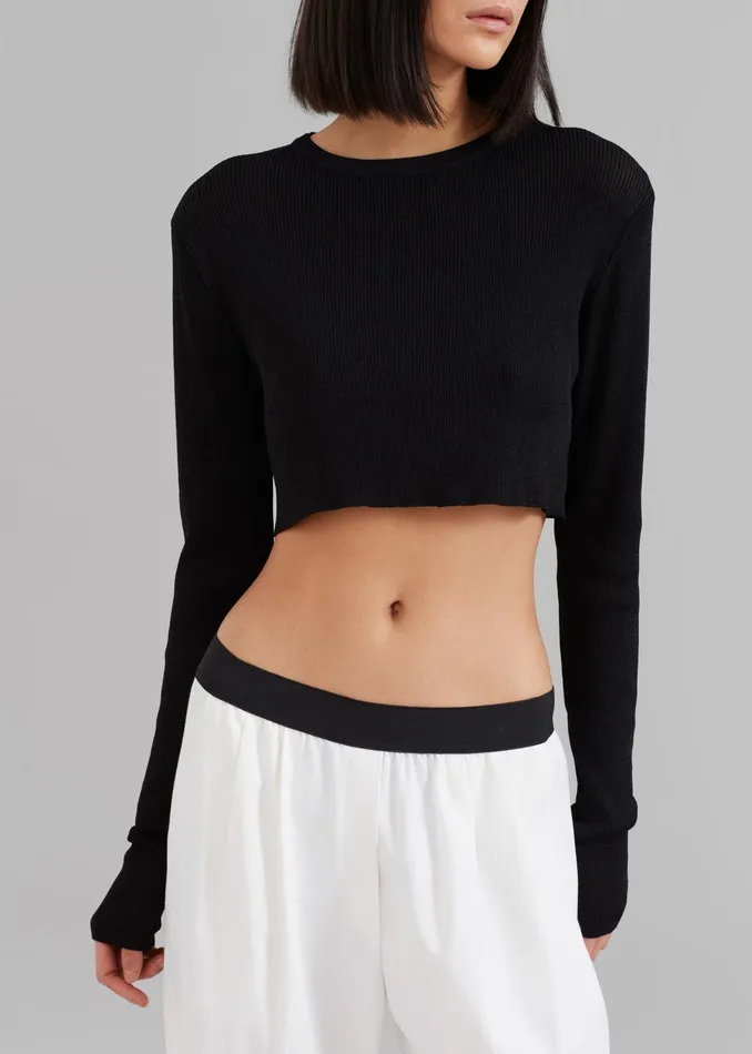 The Frankie Shop Tops Kaz Cropped Knit Top 8211 Black 8211 Women
