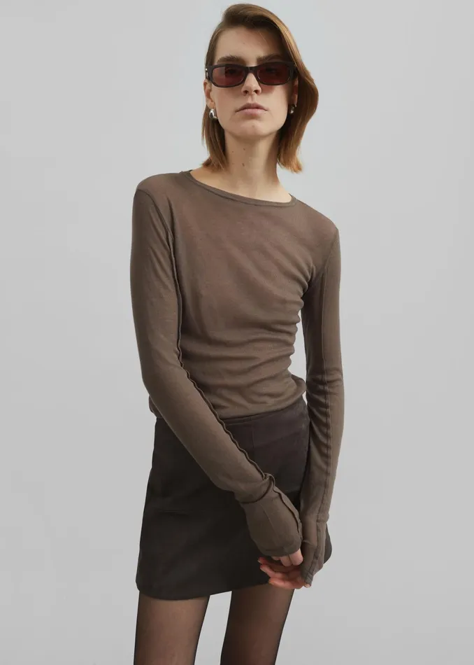 The Frankie Shop Tops Mesa Sheer Long Sleeve Tee 8211 Brown 8211 Women
