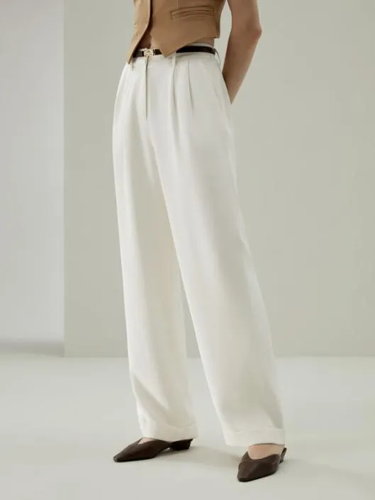 Timeless Pleated WideLeg Silk Trousers For Women 8211 WhiteBlack Women Lilysilk Bottoms