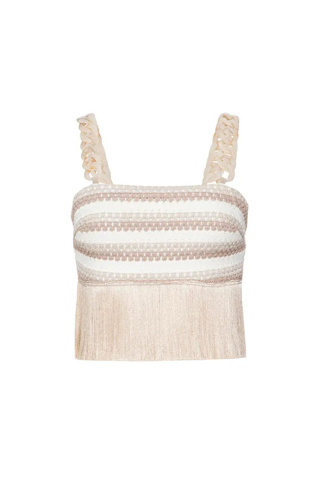 Tops and Bodysuits Women PatBO Striped Crochet Fringe Trim Top FINAL SALE
