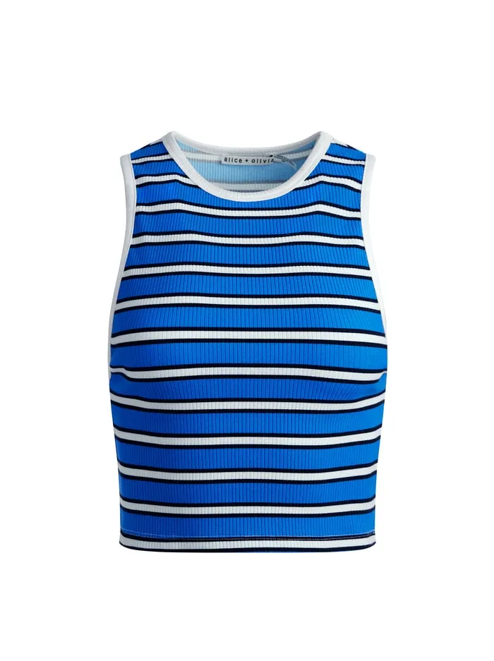 Tops Women Alice Olivia Andre Fitted Cropped Tank Teakwood Stripe French Blue