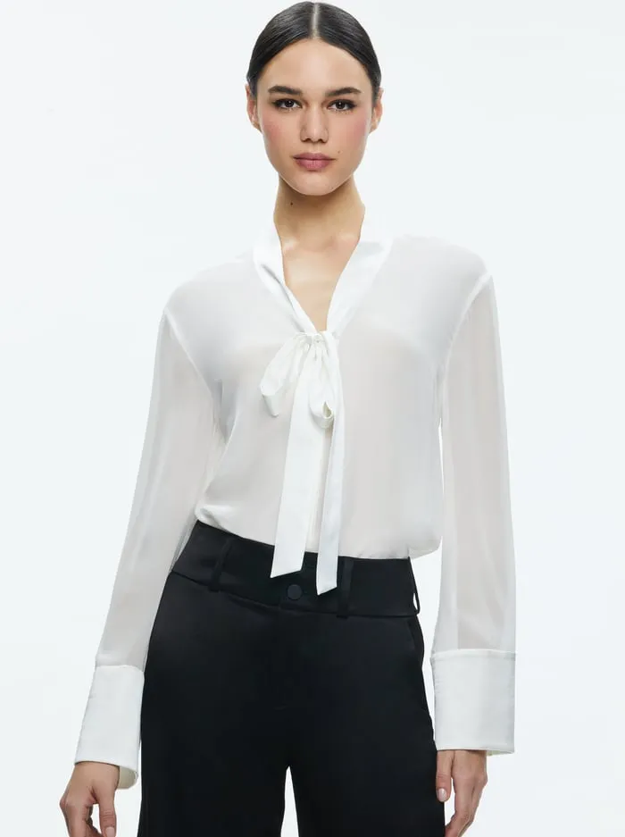 Tops Women Alice Olivia Brady Oversized Button Down With Bow Tie Off White