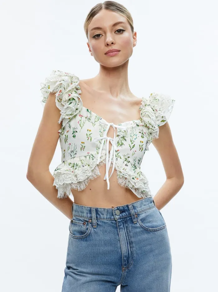 Tops Women Alice Olivia Charline Ruffle Cropped Top Georgia Floral