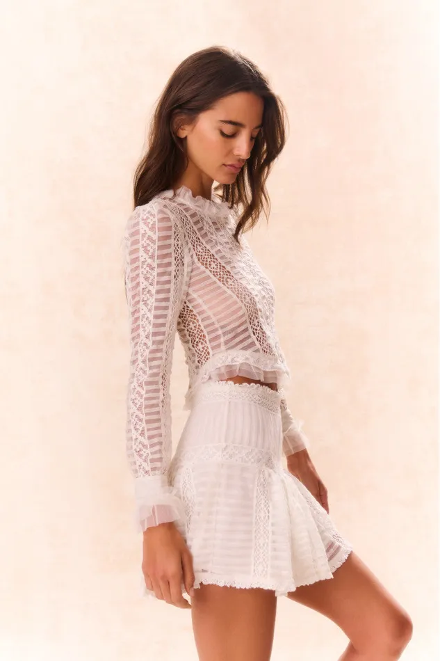 Tops Women LoveShackFancy Etheline Crochet Lace Long Sleeve Top Cream