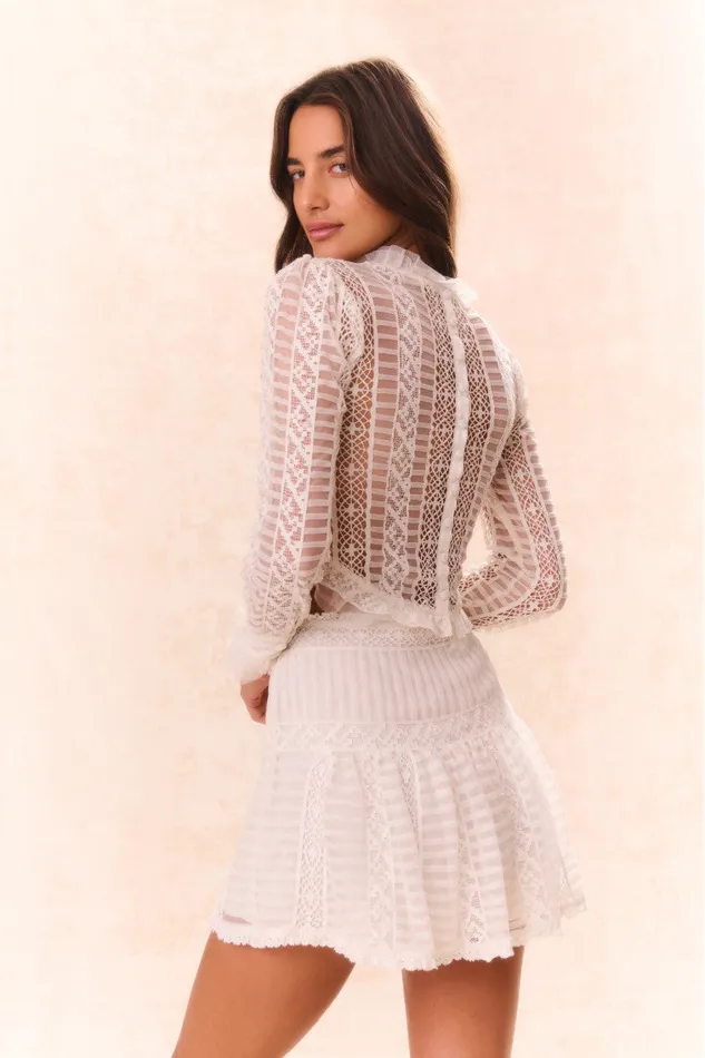 Tops Women LoveShackFancy Etheline Crochet Lace Long Sleeve Top Cream