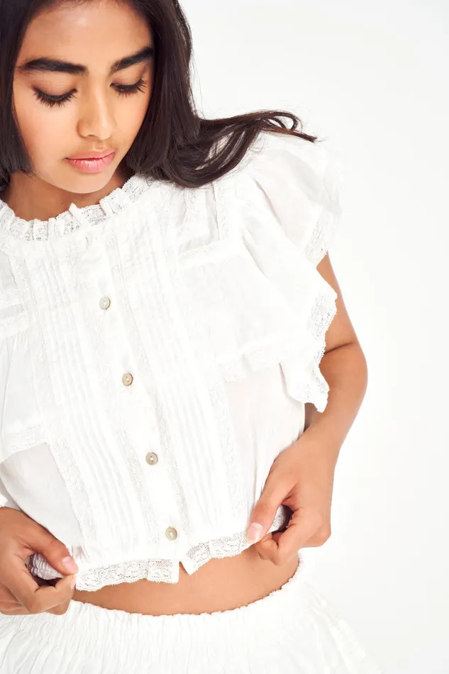 Tops Women LoveShackFancy Nora Heritage Top Antique White Tops Women LoveShackFancy Nora Heritage Top Antique White