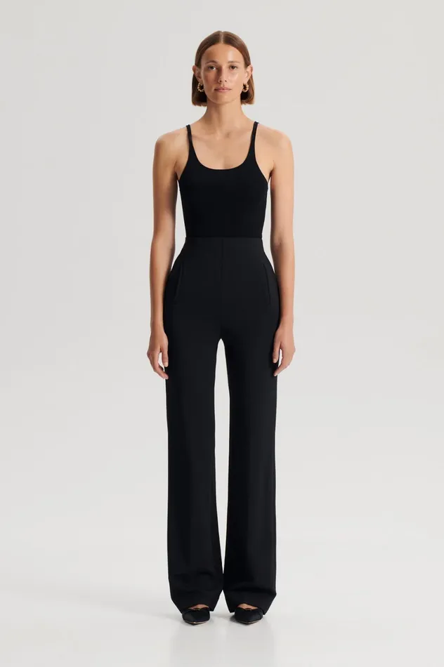 Tops Women Scanlan Theodore CREPE KNIT RIB SINGLET Black