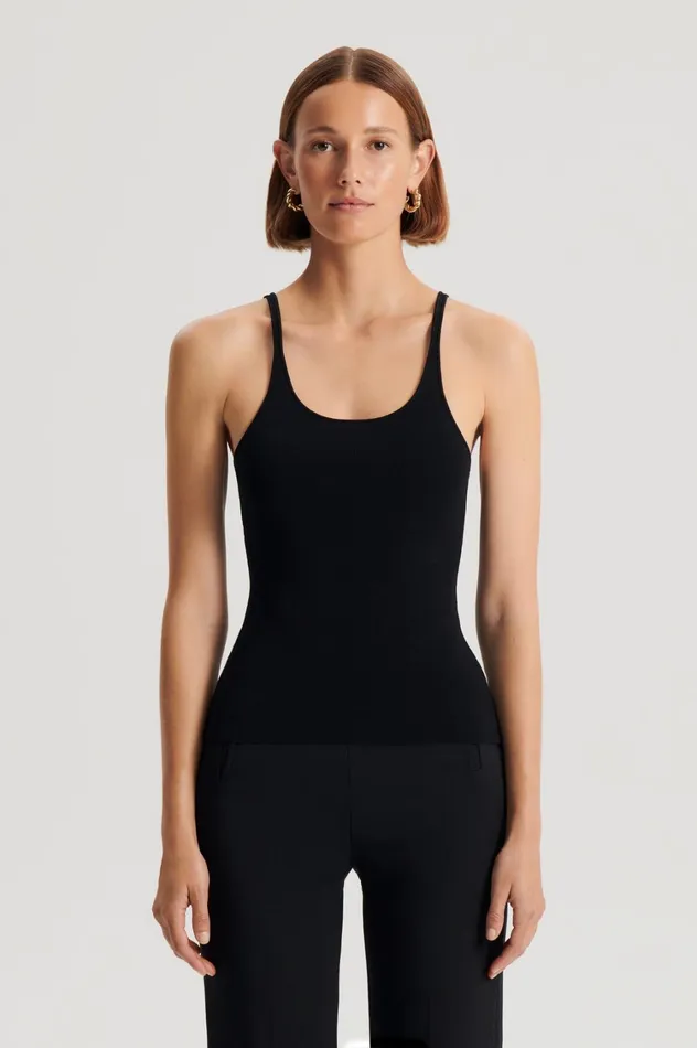 Tops Women Scanlan Theodore CREPE KNIT RIB SINGLET Black Tops Women Scanlan Theodore CREPE KNIT RIB SINGLET Black