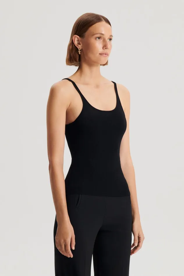 Tops Women Scanlan Theodore CREPE KNIT RIB SINGLET Black Tops Women Scanlan Theodore CREPE KNIT RIB SINGLET Black