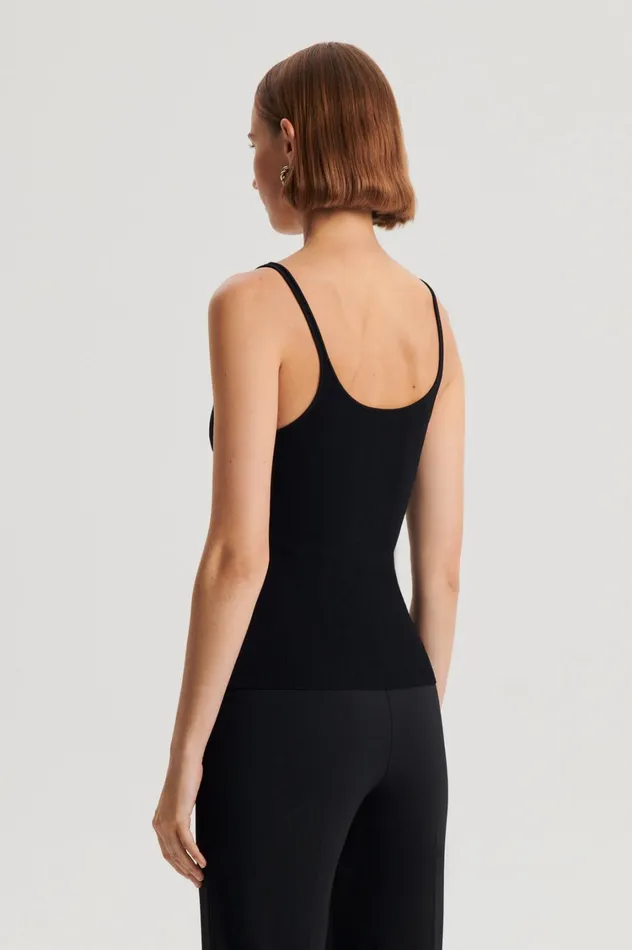 Tops Women Scanlan Theodore CREPE KNIT RIB SINGLET Black Tops Women Scanlan Theodore CREPE KNIT RIB SINGLET Black