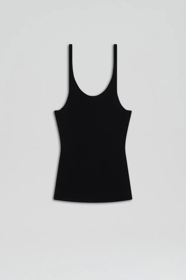 Tops Women Scanlan Theodore CREPE KNIT RIB SINGLET Black Tops Women Scanlan Theodore CREPE KNIT RIB SINGLET Black