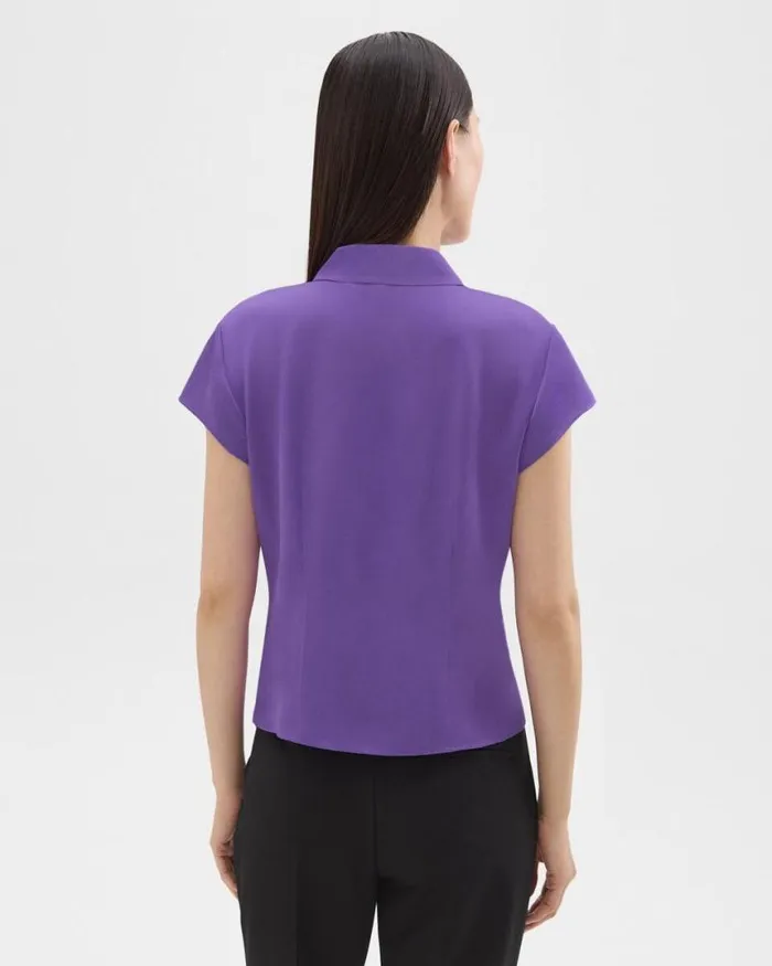 Tops Women Theory Cap Sleeve Shirt In Silk Georgette Bright Peony