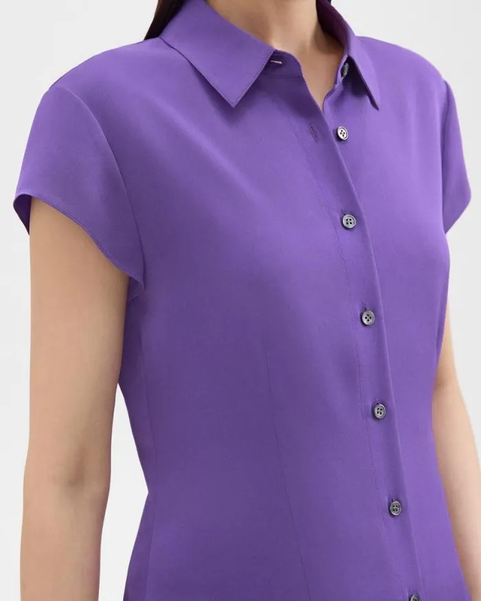 Tops Women Theory Cap Sleeve Shirt In Silk Georgette Bright Peony
