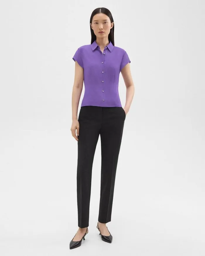 Tops Women Theory Cap Sleeve Shirt In Silk Georgette Bright Peony